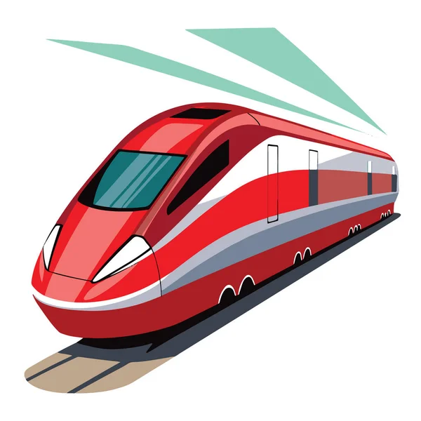 Beyaz ve gri çizgili kırmızı yüksek hız treni, beyaz arka planda izole edilmiş, modern ulaşımı ve hızlı yolculuğu simgeliyor.