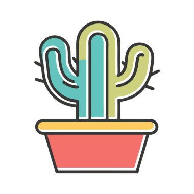 Kırmızı bir arka planda izole edilmiş, belirgin dikenli yeşil ve deniz mavisi kaktüsleri içeren renkli bir kaktüs resmi.