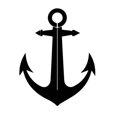 Beyaz arka planda izole edilmiş, deniz temalarını ve deniz maceralarını temsil eden klasik bir siyah çapa sembolü.