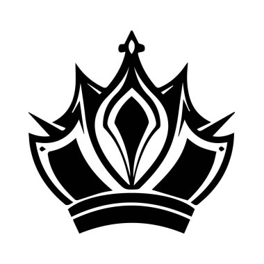 Beyaz arka planda izole edilmiş siyah taç sembolü kraliyet, güç ve başarıyı temsil ediyor.