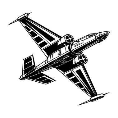 Beyaz arka planda izole edilmiş, gelecekteki uzay gemisi savaş jeti.