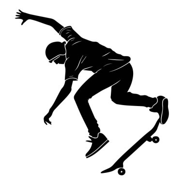 Bir kaykaycının silueti beyaz arka planda izole edilmiş bir numara yapıyor.