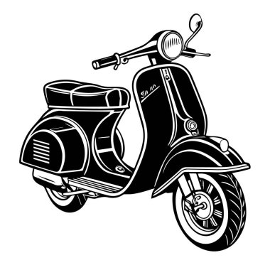 Beyaz arka planda izole edilmiş klasik siyah-beyaz mobilet çizimi.