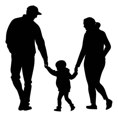 Beyaz arka planda soyutlanmış, çocuklu bir ailenin silueti.