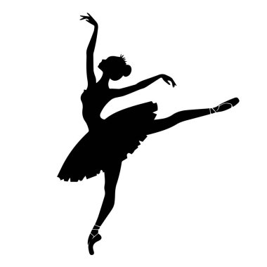 Zarif bir balerin silueti beyaz arka planda izole bir şekilde bale pozu veriyor.