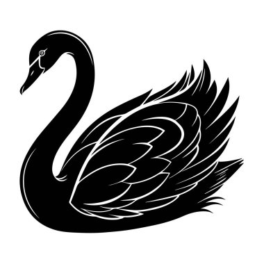 Beyaz arka planda izole edilmiş siyah kuğu silueti zarif boyunlu ve tüylü zarif bir kuş. Eşsizliğin ve güzelliğin sembolü.