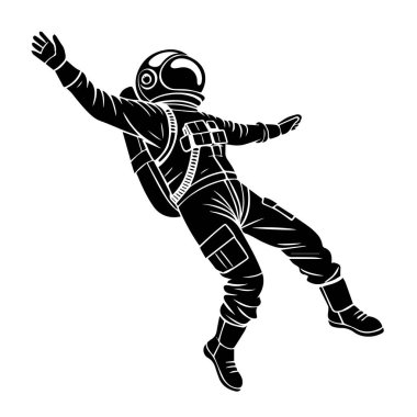 Uzayda yüzen uzay giysisi içindeki astronot, beyaz arka planda izole edilmiş.