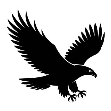 Uçan kel kartalın silueti, beyaz arka plan teknolojisinde izole edilmiş.