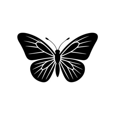 Kelebeğin ayrıntılı silueti. Karmaşık kanat desenleri var. Beyaz arka plan teknolojisi arka planında izole edilmiş.