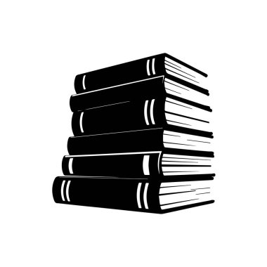 Beyaz arka plan teknoloji arka planında izole edilmiş beş ciltli kitabın siyah silueti