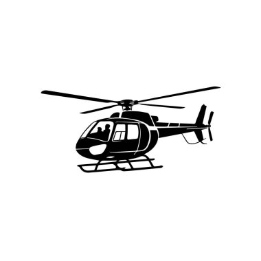 Modern bir helikopterin siyah silueti, beyaz arka plan teknolojisi arka planında izole edilmiş.
