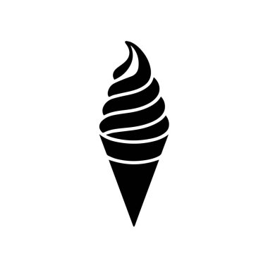 Beyaz arka planda izole edilmiş yumuşak servis dondurma külahının siyah silueti