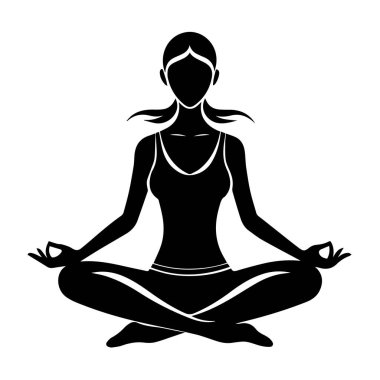 Nilüfer pozisyonunda meditasyon yapan bir kadının silüeti, beyaz arka planda izole edilmiş.