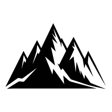 Sivri dağ tepelerinin siyah silueti, beyaz arka planda izole edilmiş.