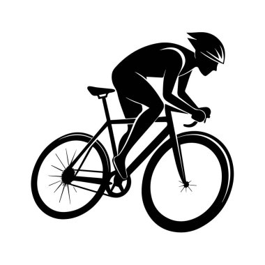 Aerodinamik pozisyonda beyaz arka planda izole edilmiş bir bisikletin silüeti.