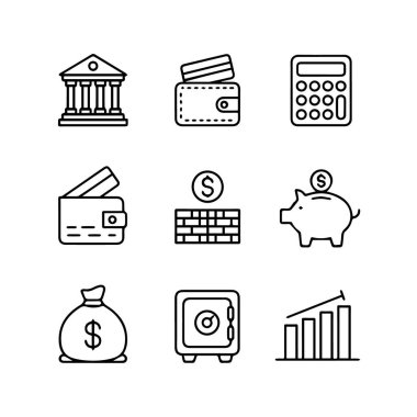 Beyaz arkaplan teknolojisi arka planında finans ve bankacılık ile ilgili simgelerin toplanması