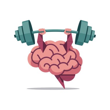 Zihinsel gücü ve zekâyı temsil eden ağır bir halteri kaldıran bir beynin bembeyaz arka plan teknolojisinde izole edilmiş hali.