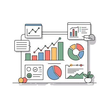 Veri analizi ve istatistik örnekleme, grafikler, grafikler ve turta grafikleri, beyaz arkaplan teknolojisi arka planında izole edilmiş.