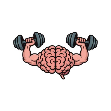 Kas kaldıran halterli çizgi film beyni beyaz arka plan teknolojisi arka planında izole edilmiş.