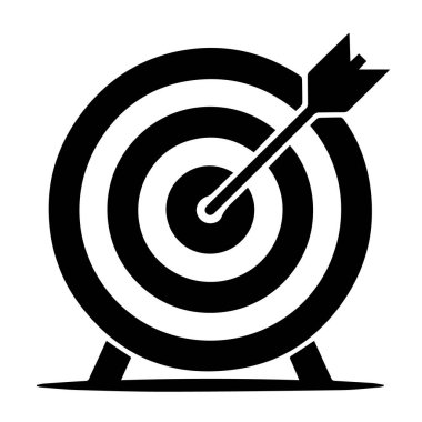 Hedef siyah ve beyaz. Hedefte ok var. Beyaz arka planda izole edilmiş.