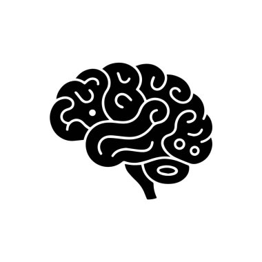 Stylized black and white illustration of a human brain, isolated on white background