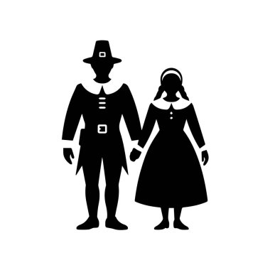 Pilgrim couple holding hands, isolated on white background