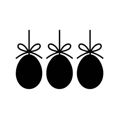 Three black easter egg silhouettes with bows hanging isolated on white background