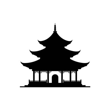 Geleneksel Japon pagodasının silueti, beyaz arka plan teknolojisine izole edilmiş.