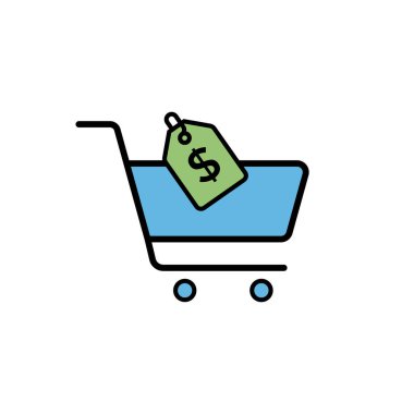 Alışveriş arabası ve dolar simgesi vektör illüstrasyon grafik tasarımı