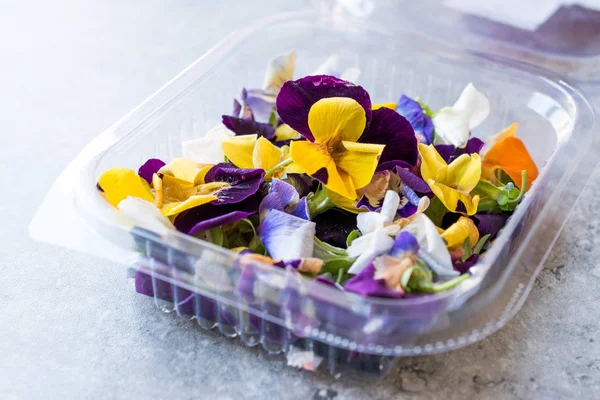 Edible Flowers in Plastic Container / Box / Package. Organic Herbal Food.