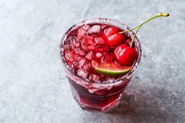 Cherry Margarita Cocktail Tequila Lime Salt Cherry Juice Crushed Ice — Stock Photo, Image