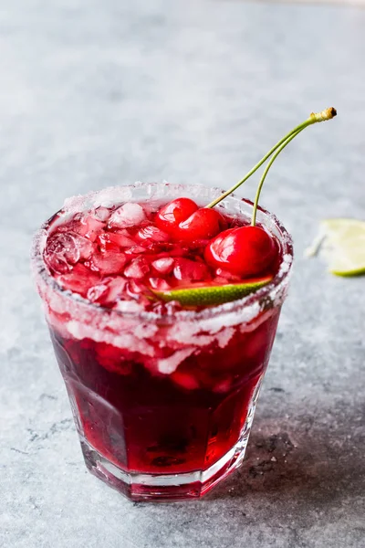 Cherry Margarita Cocktail Tequila Lime Salt Cherry Juice Crushed Ice — Stock Photo, Image