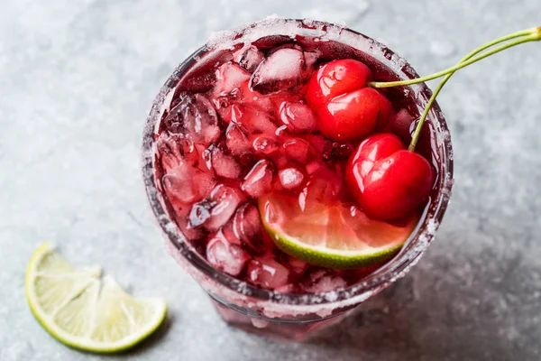 Cherry Margarita Cocktail Tequila Lime Salt Cherry Juice Crushed Ice — Stock Photo, Image