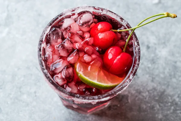 Cherry Margarita Cocktail Tequila Lime Salt Cherry Juice Crushed Ice — Stock Photo, Image