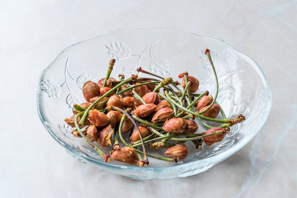 Cherry Seeds with Stalks / Fruit Garbage. Organic Food.