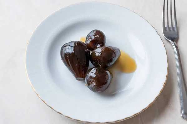 Estilo Turco Crispy Fig Sobremesa Servida Com Prato Fork Fruit — Fotografia de Stock