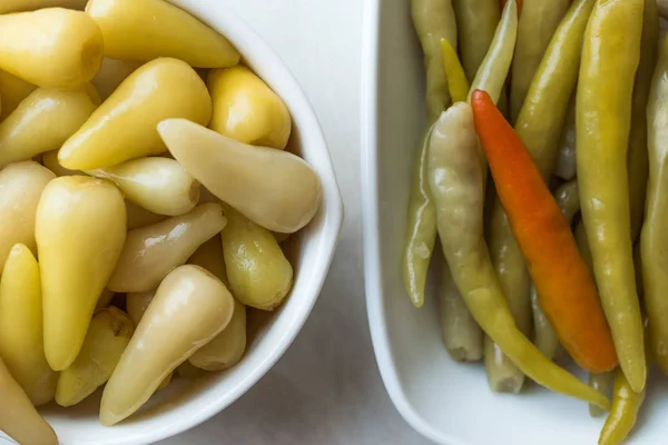 Pepino Verde Escabeche Pepper Pickles Bowls Alimentos Ecológicos Tradicionales — Foto de Stock