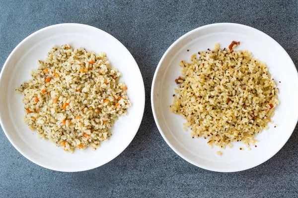 Cooked Bulgur Rice Chia Seeds Quinoa Plate Ready Eat Bulghur — Stock Photo, Image