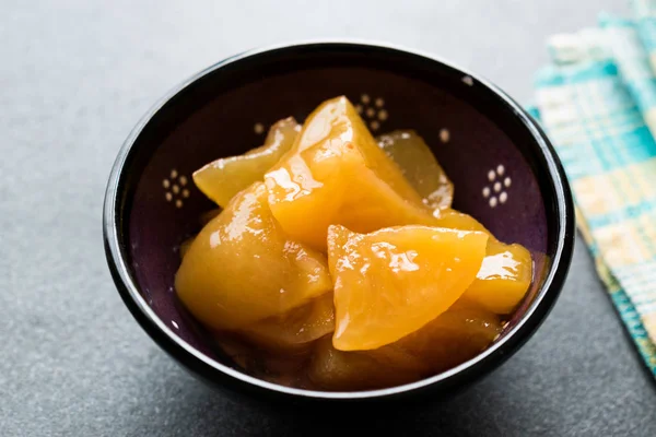 Perzik Jam Marmelade Met Fruit Stukken Kom Zelfgemaakte Natuurvoeding — Stockfoto