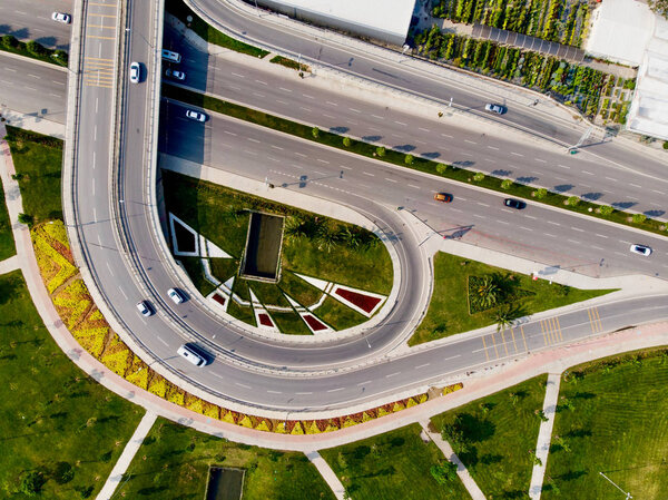Aerial Drone View of Istanbul Kartal Highway Intersection / Interchange. Transportation