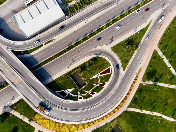 Vista Aérea Del Drone Estambul Kartal Intersección Intercambio Carreteras Transporte —  Fotos de Stock