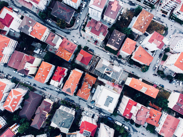 Aerial Drone View of Apartment Roof in the city Unplanned Urbanization Istanbul Kartal Yakacik. City Life