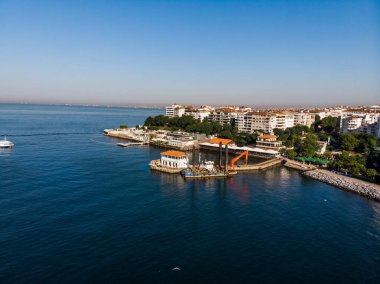 Kadıköy Moda sahil Istanbul'da hava dron görünümü. Cityscape.