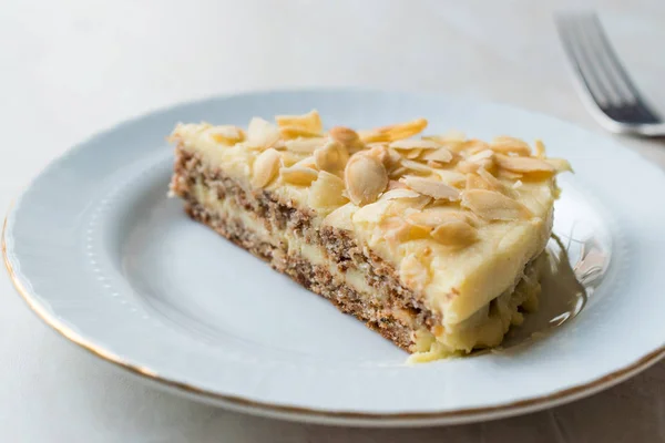 Slice Swedish Almond Cake Served Plate Traditional Organic Dessert — Stock Photo, Image