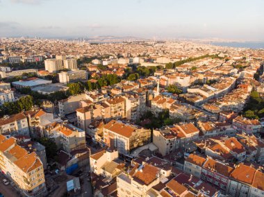 Hava dron görünümünü plansız kentleşme Istanbul Capa Sehremini Aksaray / Türkiye. Cityscape.