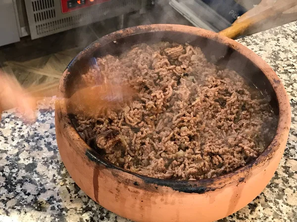 Carne Assada Turca Caçarola Kiyma Kavurma Alimentos Orgânicos Tradicionais — Fotografia de Stock