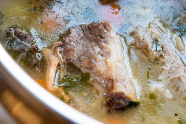 Ev yapımı et güveç et RIP çorbası sebzeli Pan Geleneksel organik gıda.