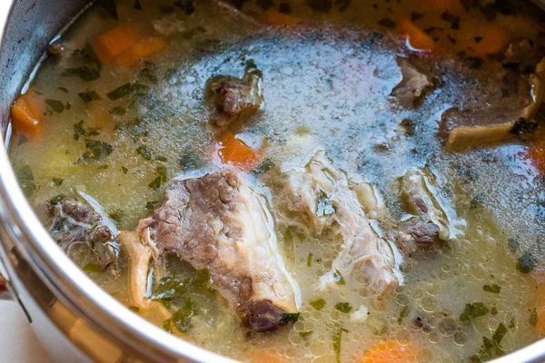 Ev yapımı et güveç et RIP çorbası sebzeli Pan Geleneksel organik gıda.