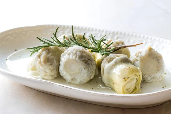 Pickled Artichoke Hearts Rosemary Marinated Plate Organic Food — Stock Photo, Image