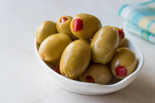 Olives Vertes Farcies Paprika Rouge Aliments Biologiques — Photo